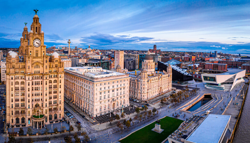 Panoramic view of Liverpool’s iconic waterfront, the host city for the Telemedia 360 Show, sponsored by ATS.